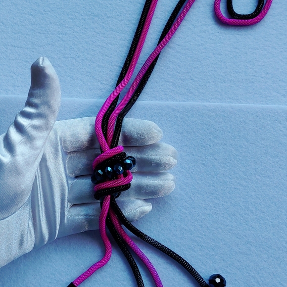 Necklace Pink Fuchsia Black Chain Long Necklace Thick Linked Multi-Tone Strand - Picture 4 of 11